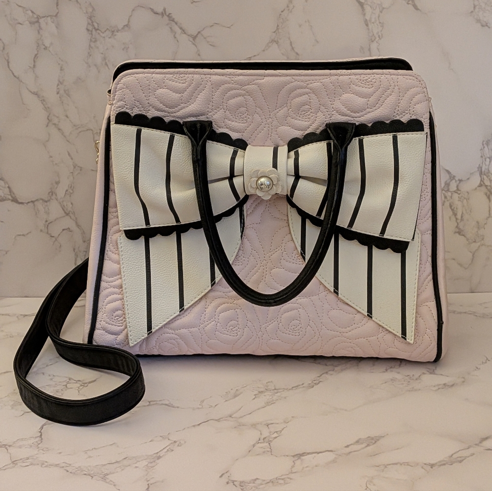 Betsey Johnson Pink Rose Striped Bow Crossbody Handbag